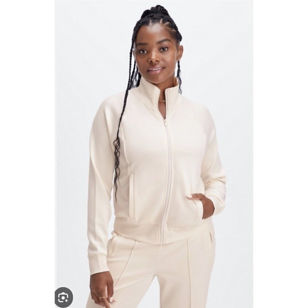 Fabletics Women's Sz M Plush Interlock Full-Zip Jacket in Cream (Egret)